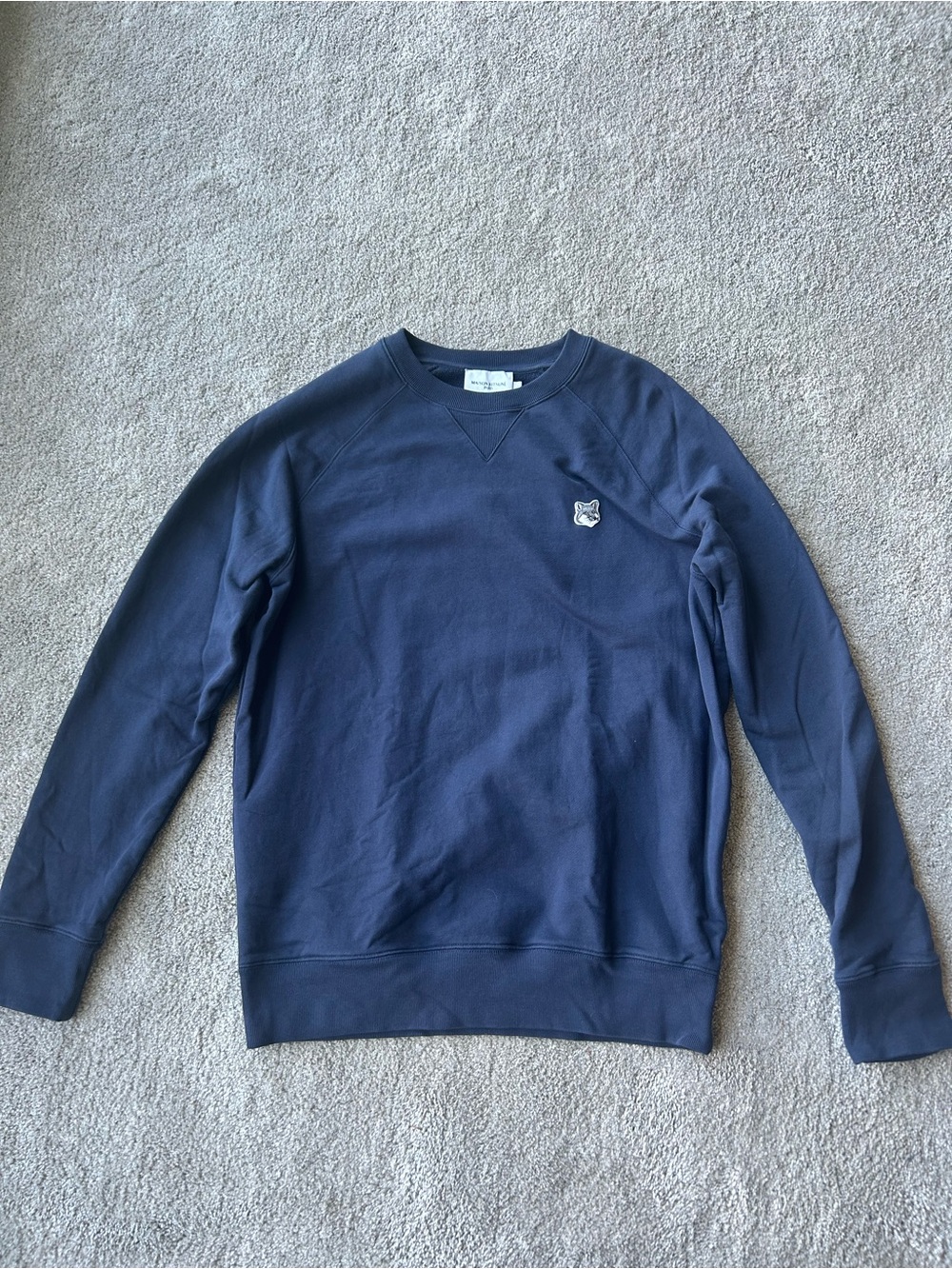MAISON KITSUNE Navy Crewneck Sweatshirt with Fox Patch